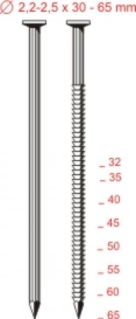 TC Ø 2,1 - 2,5 мм довжиною від 30 до 65 мм